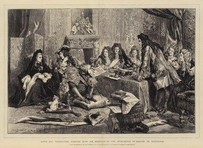 Luigi XIV che tratta affari con i suoi ministri negli appartamenti di Madame de Maintenon da John Gilbert